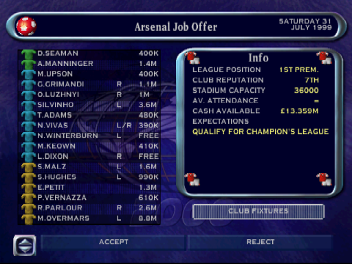 Barca Manager 2000 gameplay screenshot 1