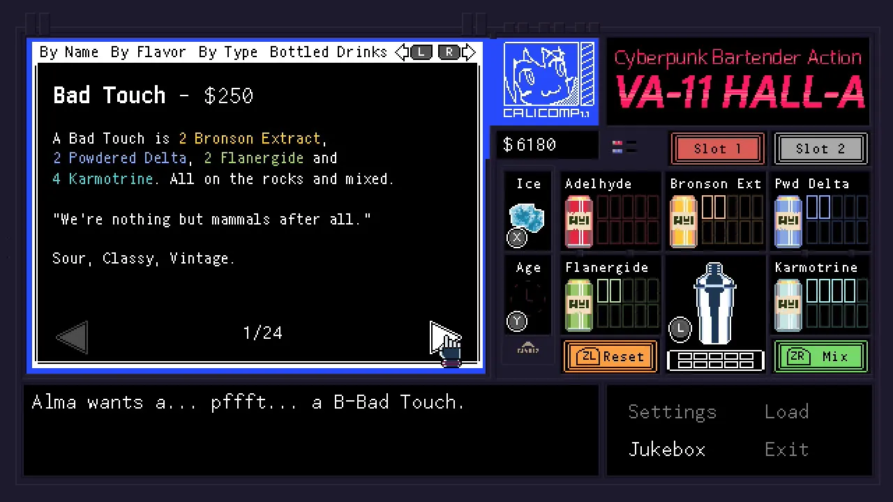 サイバーパンク バーテンダー アクション VA-11 Hall-A